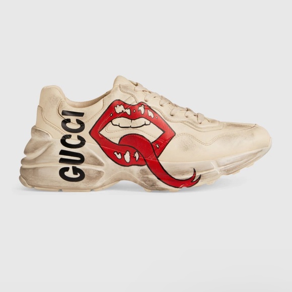 GUCCI Womens Rhyton Sneaker with Mouth Print!!! SIZE 6.5 womens. WORN ONLY ONCE! - Picture 4 of 5